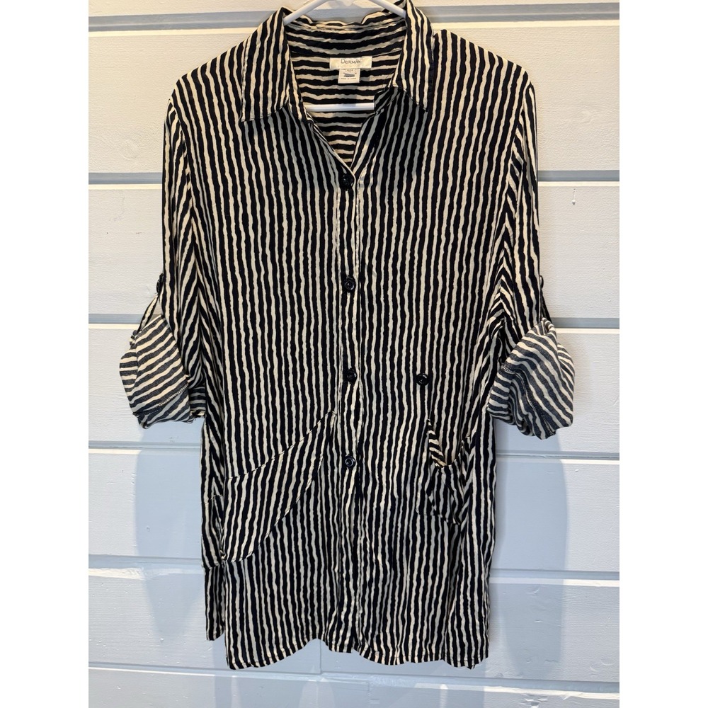 Dorman Women's Button Top, Roll Sleeve, XL, 100% cotton, Lagenlook, artsy